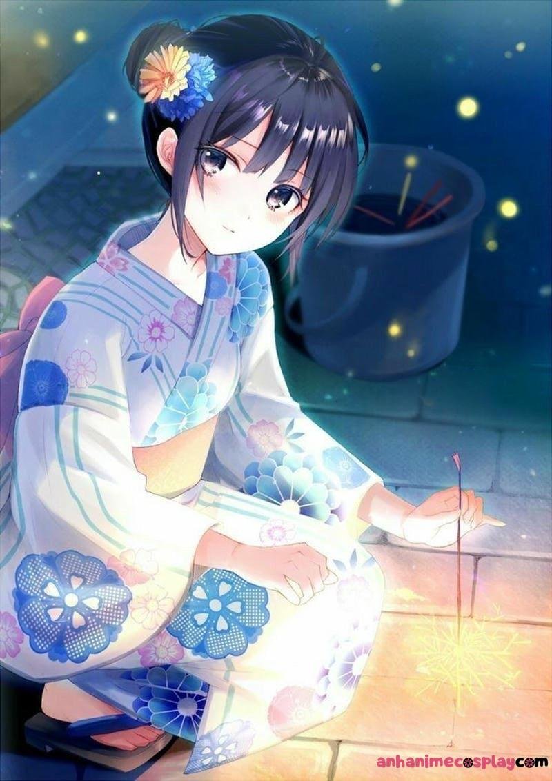 anime nữ mặc kimono ngầu